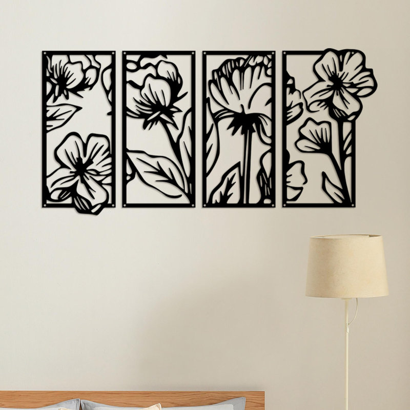 4 pièces de fleurs en métal murales en fer à suspendre à la main pour la décoration intérieure / extérieure