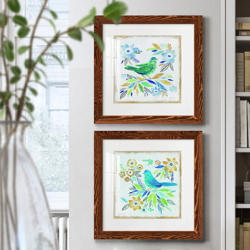 Oiseau Chanteur I - ensemble de 2 peintures encadrées, H 17 po x l 34 po x P 1,5 po, Cadre en érable