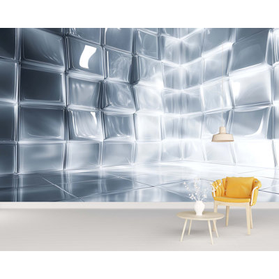 Modern 3D Cube Wall Mural – Abstract Metallic Geometric Wallpaper For Living Room, Office, Or Studio Decor