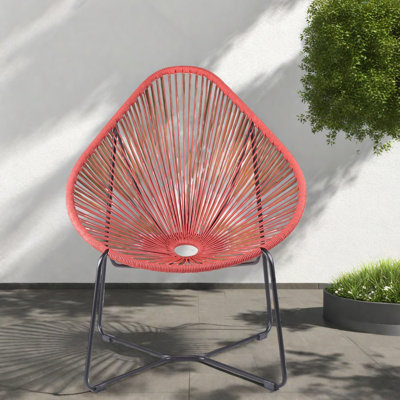 Portable Modern Patio Lounge Chair, Steel Frame, Brick Red Rope For Indoor Outdoor