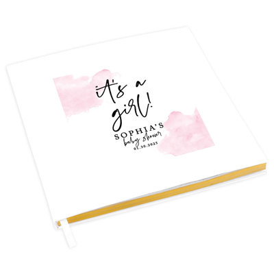 Livre d'or personnalisé pour fête de naissance avec décorations dorées, aquarelle «It's A Girl», album photo