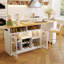 Meuble-bar mobile de style champêtre avec plateau extensible, éclairage DEL et prise électrique intégrée, casier à vin et portes en acrylique, fini bois clair et blanc-724124672