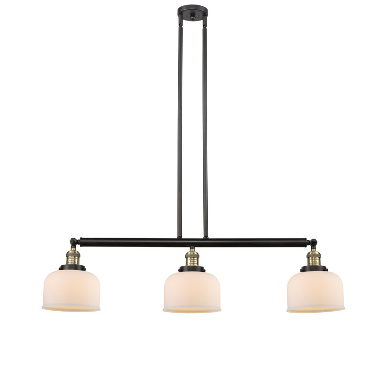 Jebediah 3-Light Metal Kitchen Island Pendant with Glass Shades, No Bulb Included, Matte White Cased, Antique Brass