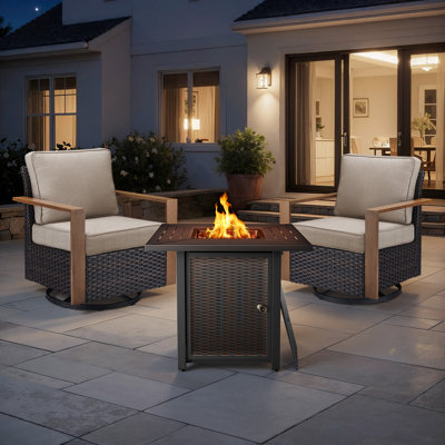 Drazen 2 - Person Patio Furniture Set With Fire Pit Table, All-Weather Wicker Outdoor Conversation Set With Chair And Thick Cushions