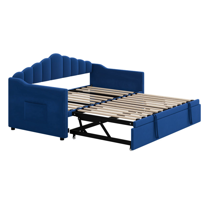 Lit de jour simple rembourré avec couchette escamotable à hauteur ajustable - port de charge USB / Type-C, 2 poches latérales et aucun sommier requis