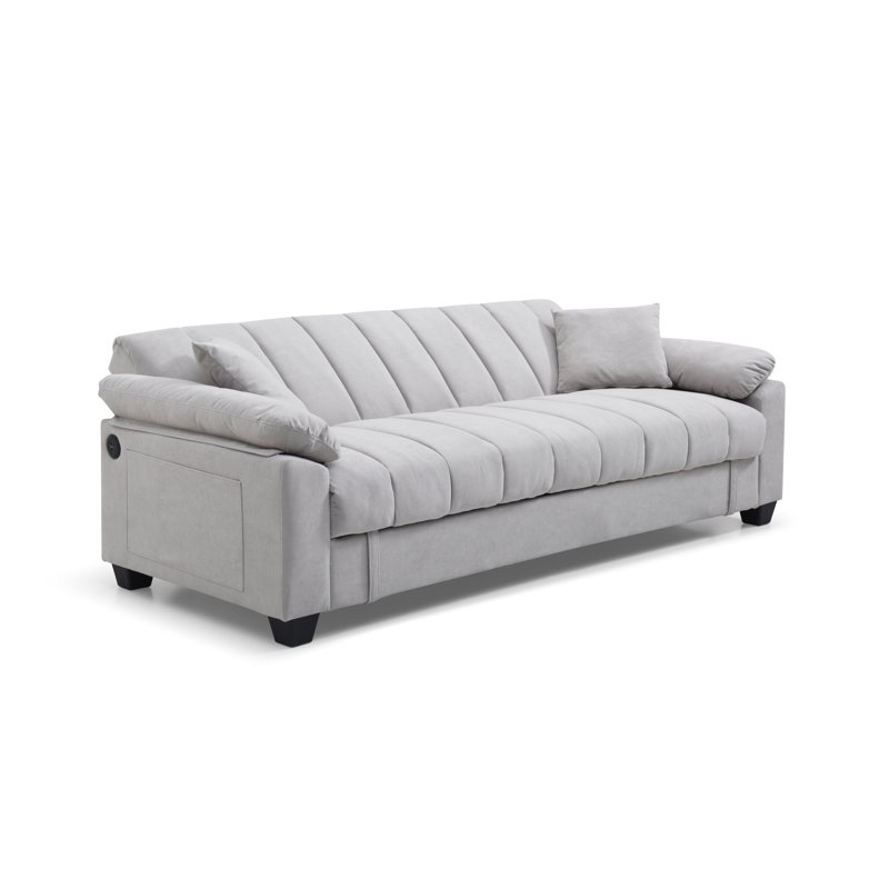 Canapé-lit avec rangement et poche latérale, port de chargement USB, fauteuil inclinable en futon pliant en velours cygne pour les petits espaces