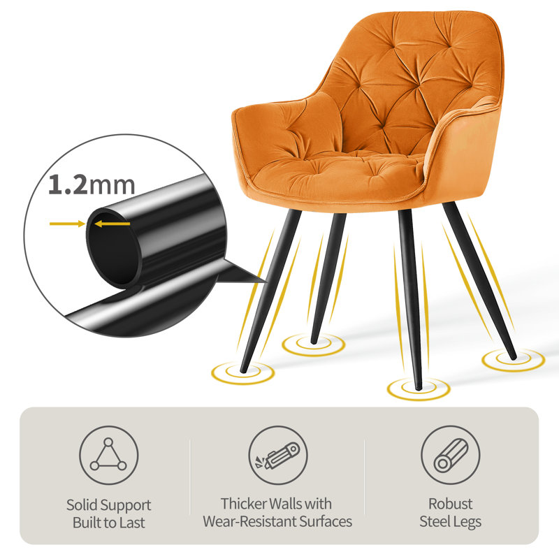 Velvet Tufted Upholstered Armchair Runge 50cm H, Bright Orange