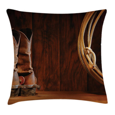 Western Throw Pillow Cushion Cover, American Style Cowboy Wild West Culture  Sports Team Roping Barn Print, Decorative Rectangle Accent Pillow Case