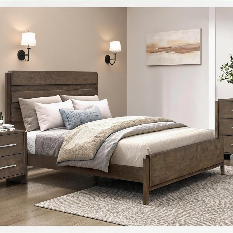 Structure de lit à panneau très grand pour chambre à coucher en bois massif et brun durable