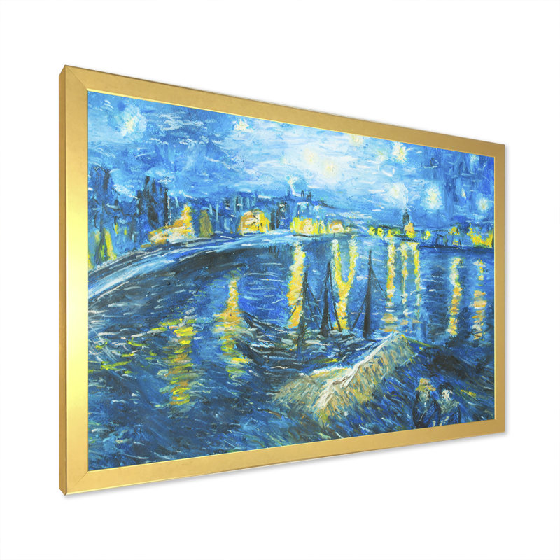 Van Gogh Style - peinture sur toile, H 16 po x l 32 po x P 1 po, Cadre doré à coins fermés