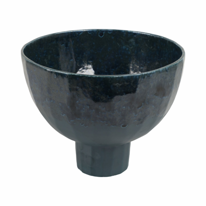 Vase en terre cuite fabriqué à la main avec glacis texturé et piédestal moderne, Hauteur totale - 9 po