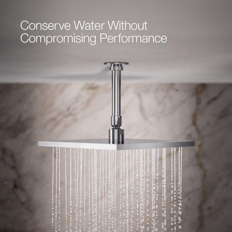 Contemporary Multi Function Rain Shower Head, Polished Chrome, Square, 1.75 GPM
