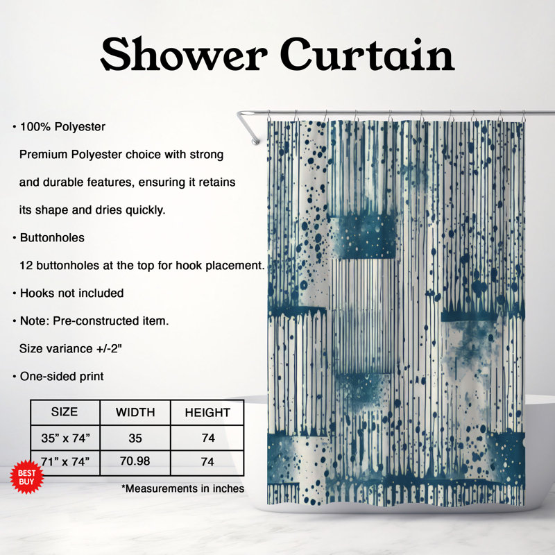 Rideau de douche Watercolor Rain - Premium, H 74 po x l 71 po
