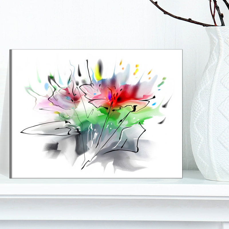 Textured Red and Green Floral Design Canvas Art