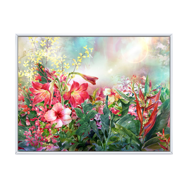 Impression de fleurs multicolores printanières sur toile, H 16 po x l 32 po x P 1 po, Cadre flottant blanc