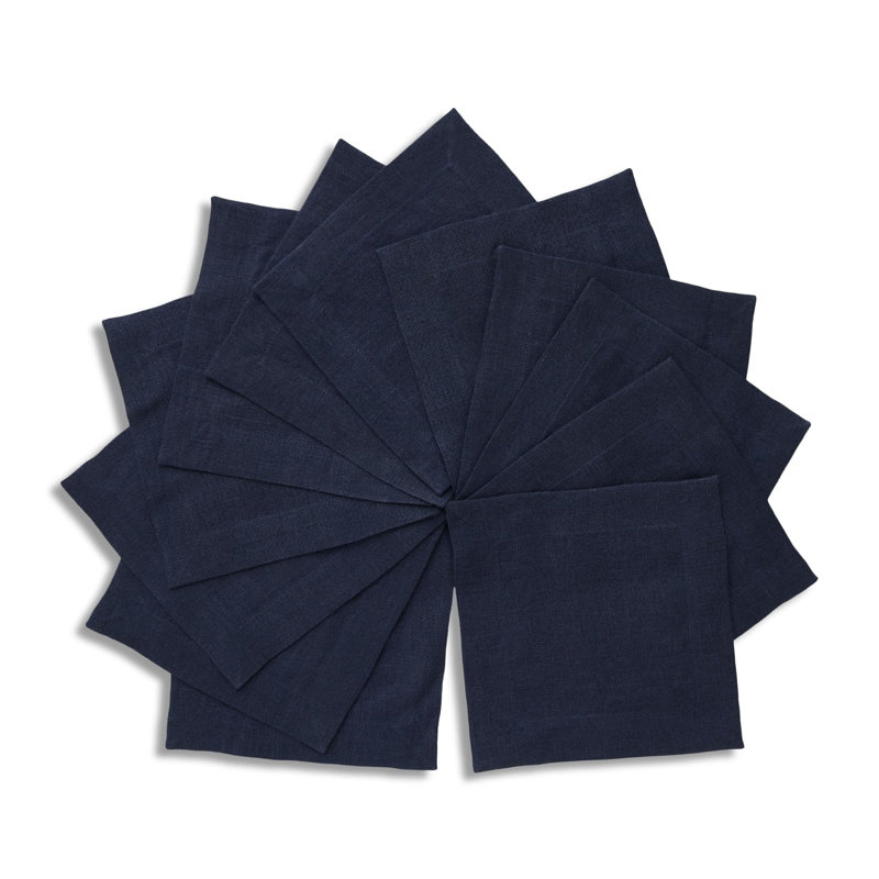 Dru - Cotton Linen Plain Cocktail Napkins, Indigo Navy