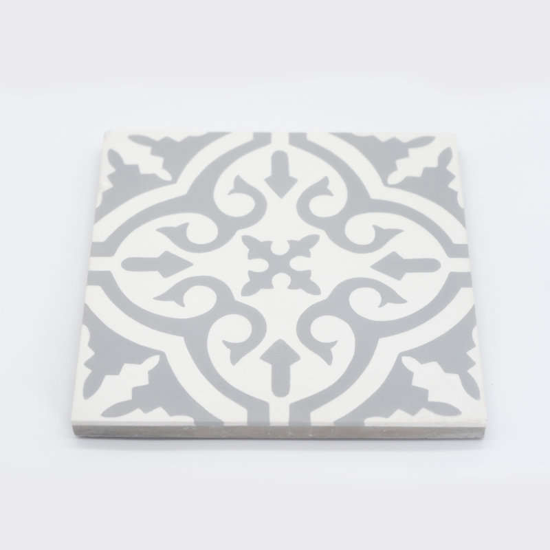 Argana 8" x 8" Cement Patterned Wall & Floor Tile, White/Gray