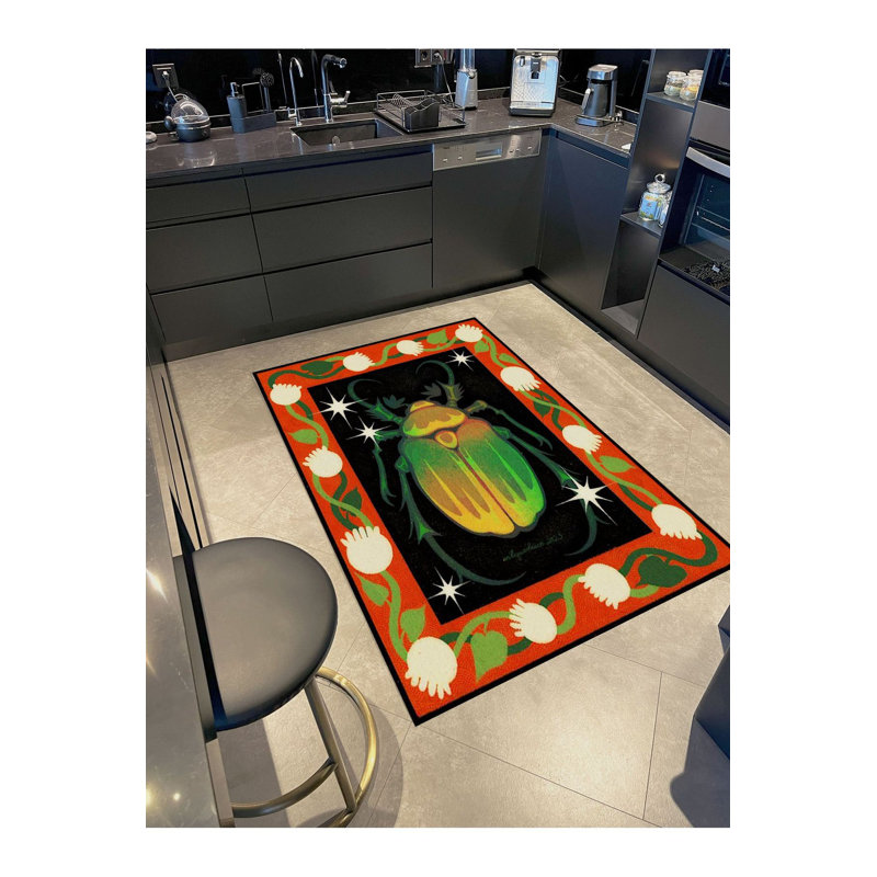 Tapis décoratif multicolore à motif floral, Sous-tapis rectangulaire de 3 pi 3 po x 4 pi 11 po