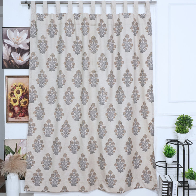 Rideaux à motif floral en lin mélangés à la main à motif floral, L 100 po x L 96 po