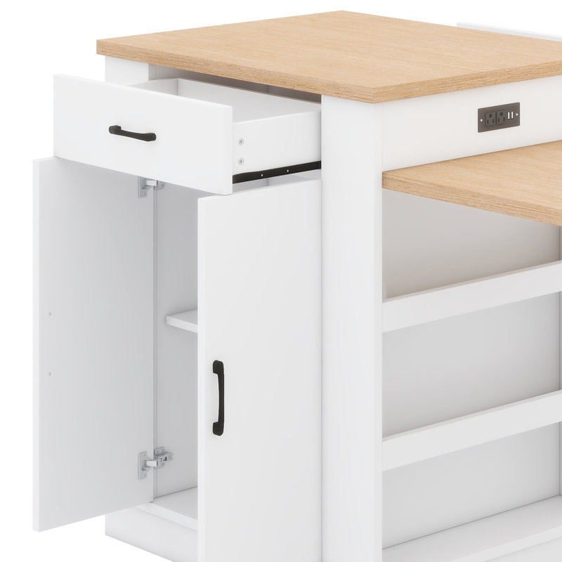 Console d'îlot de cuisine polyvalente avec surface extensible, compartiments de rangement et fonctionnalité de style bar