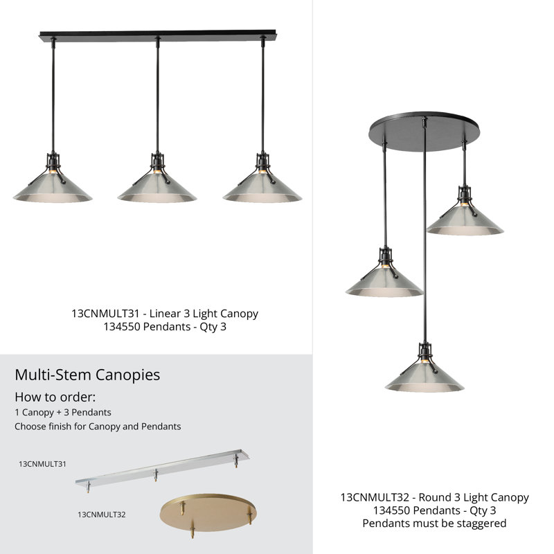 3-Light Round Canopy, Modern Brass