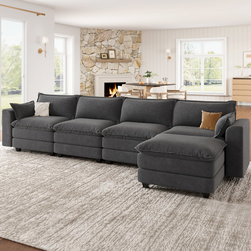 L Shaped Sectional, Modular Sectional Sofa For Living Room, Dark Gray, Dark Gray Chenille