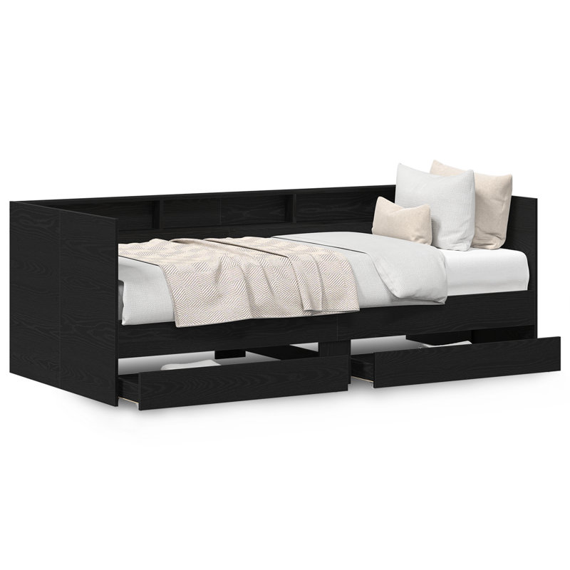 Daybed With Drawers Engineered Wood Sturdy, Single (3'), Black Oak