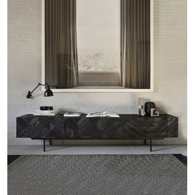 Black Rectangular Carved Solid Wood TV Stands