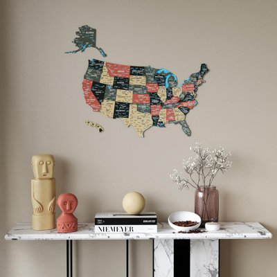 Carte murale en bois des États-Unis, drapeau américain, décoration murale 3D en bois superposé aux couleurs de l'État, décoration patriotique pour salon, bureau et cadeaux de pendaison de crémaillère