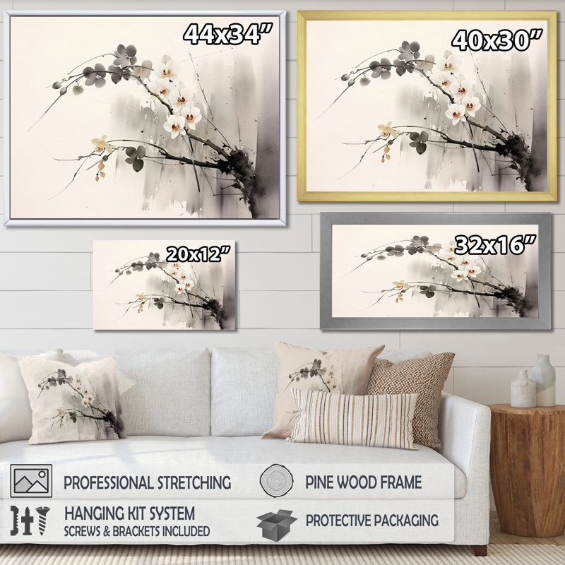 Macenna, art asiatique, singe III - art asiatique grand, art mural, Cadre flottant brun naturel, H 34 po x l 44 po x P 1,5 po