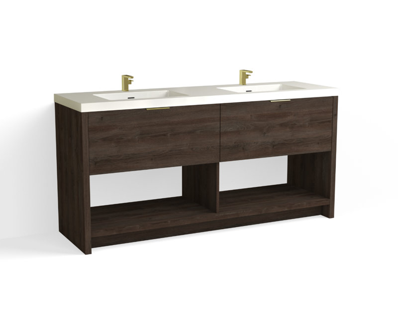 Vista 72" W Freestanding Double Bathroom Vanity, White Nanomatte/Matte Black, White Gloss, Single-Hole
