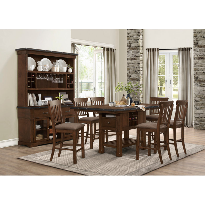 Dark Brown Upholstered Wooden Counter Height Dining Chairs Set of 2
