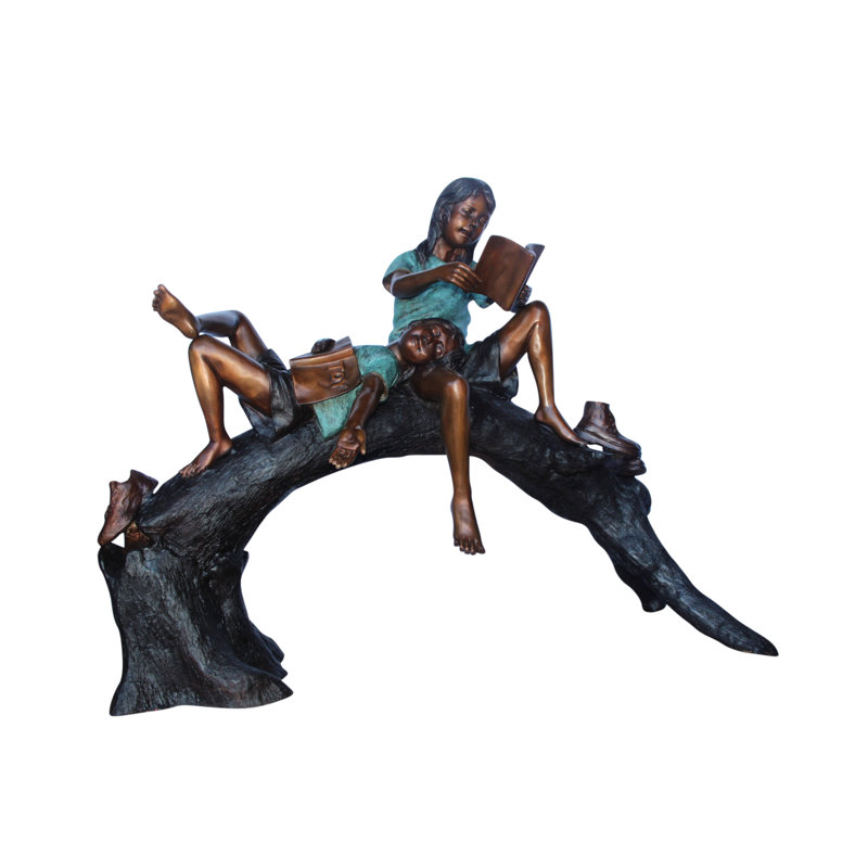 Boy And Girl Reading On Arched Tree Bronze Statue  -  Size: 70"L X 29"W X 56"H.