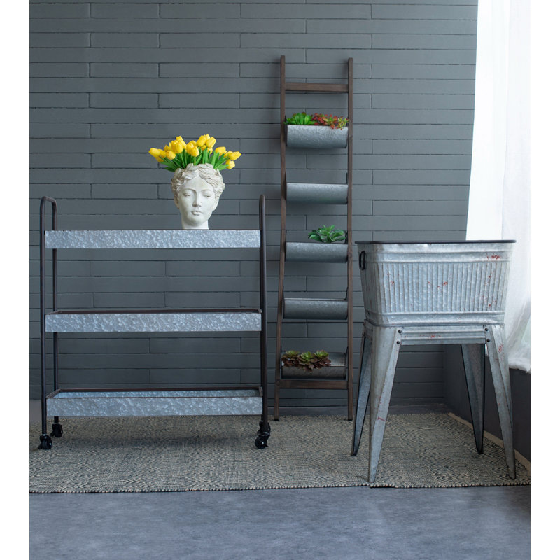 Manreet 35'' W Iron Shelving Unit with Wheels