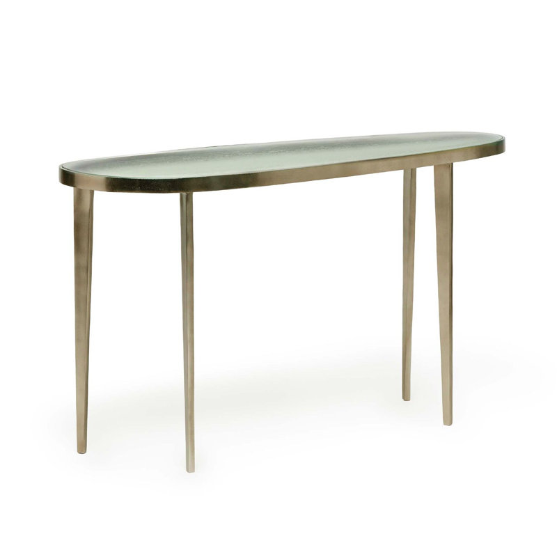 Jan 54'' W Glass Console Table, Taupe Gray/Champagne