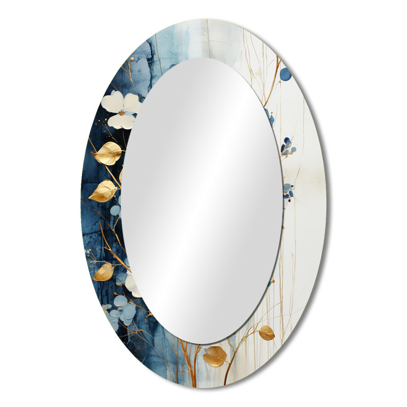 Beige And Gold Minimalism Botanical Serenity - Traditional Oval Wall Mirror, 36" H x 24" W