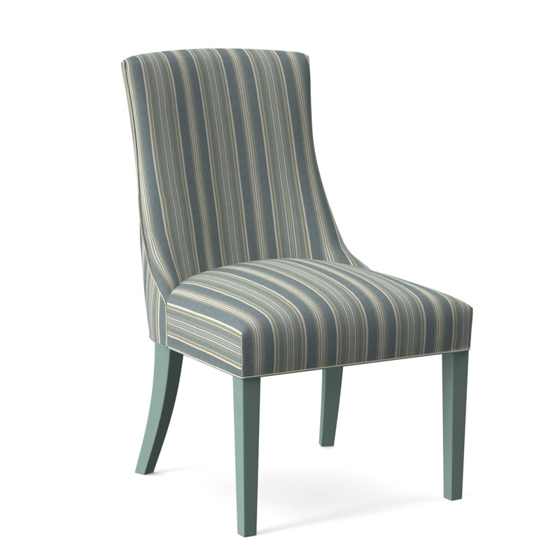 Tuxedo Slipper Dining Chair, Frost White Finish, Green and Blue Stripe; 0252-54