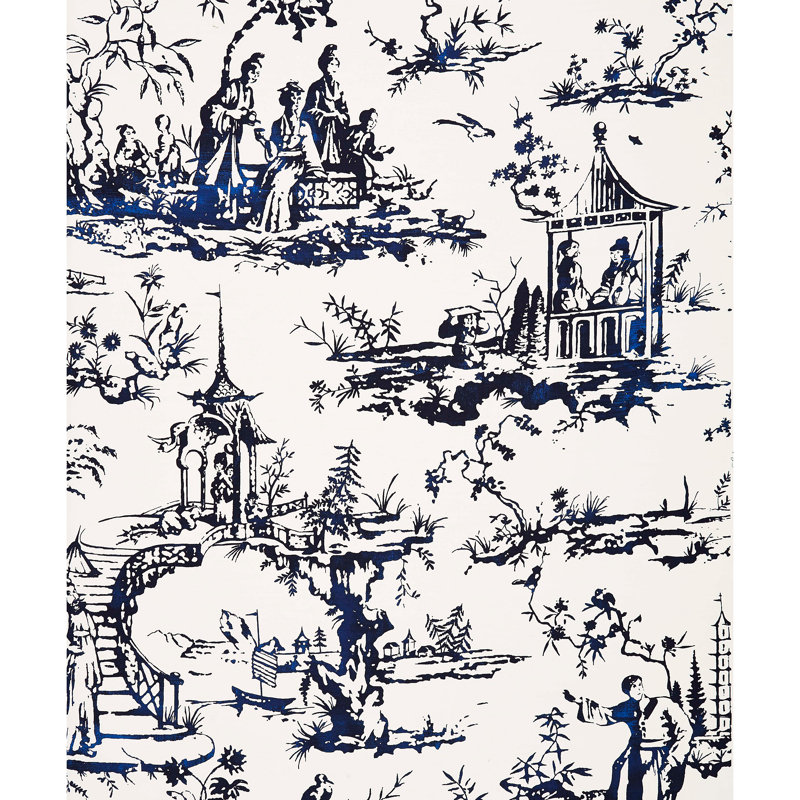 Oriana Toile Wallpaper Roll, Porcelain