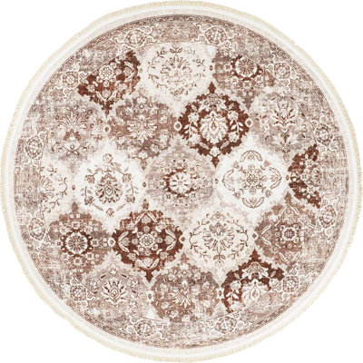 Area Rug, Ultra-Thin Boho Brown Cream Rug, Non-Slip Machine Washable Rugs