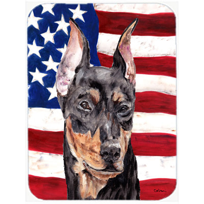 Trinx Patriotic German Pinscher with American Flag USA Glass Cutting Board