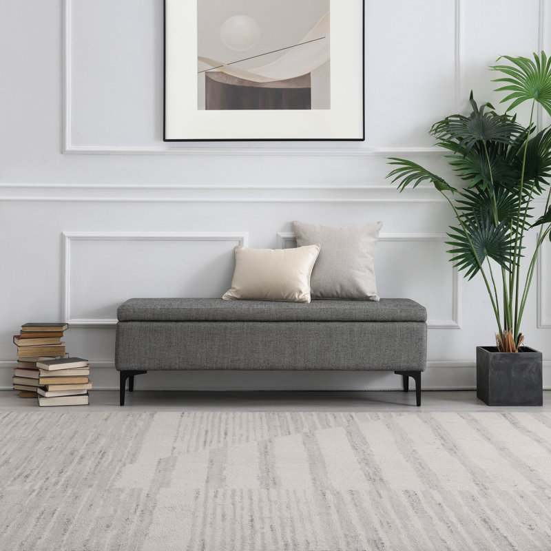 Banc de rangement rembourré 100% polyester Aquanette, gris, H 19,5 po x l 60 po x P 17,8 po