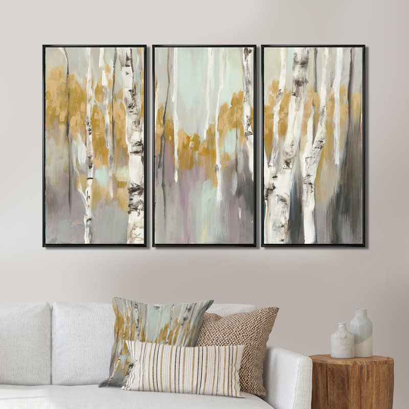 «Silver and Yellow Birch Forest II - Farmhouse», ensemble d'art mural sur toile encadré, H 32 po x l 48 po x P 1 po