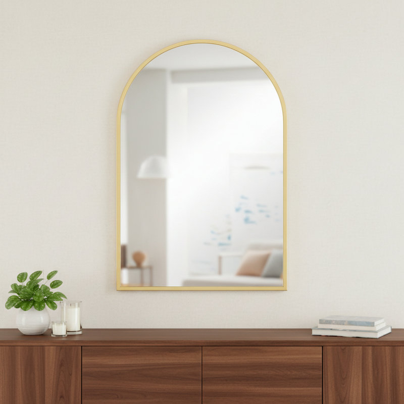 35" Gold Metal Arch Framed Accent Mirror