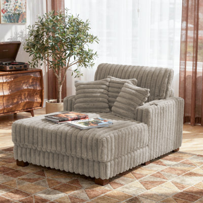 Upholstered Faux Fur Chaise Lounge Sofa Bed Couch With Cup Holder And Throw Pillows