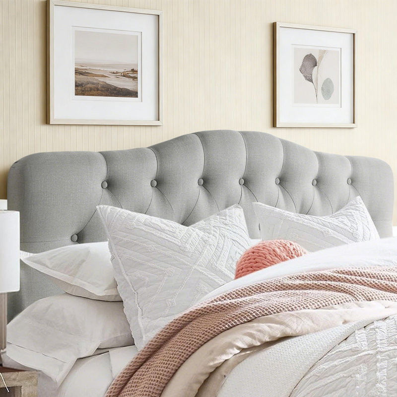 Tête de lit capitonnée et capitonnée, tête de lit en bois massif avec pieds en bois, tête de lit à hauteur ajustable de 37 po à 51 po, tête de lit en tissu au design moderne