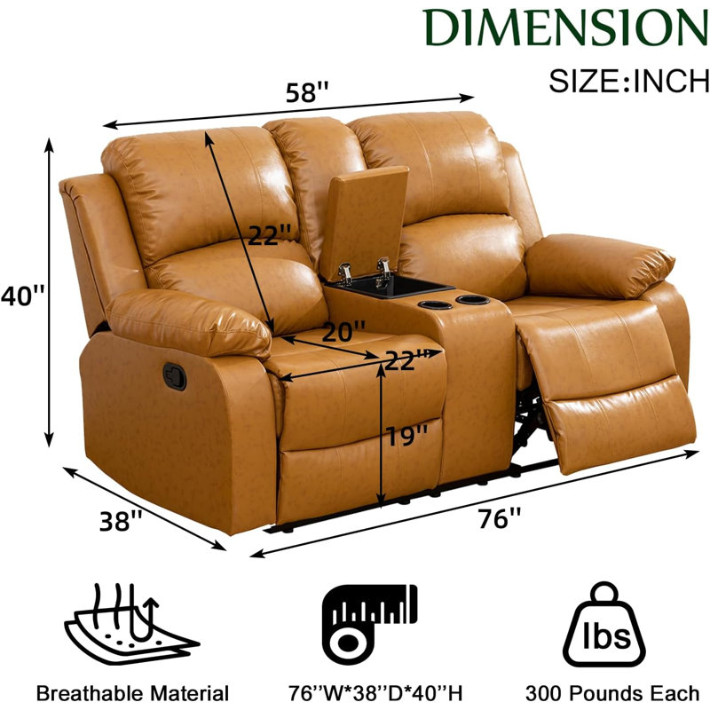 Causeuse inclinable en similicuir Boysen, Jaune