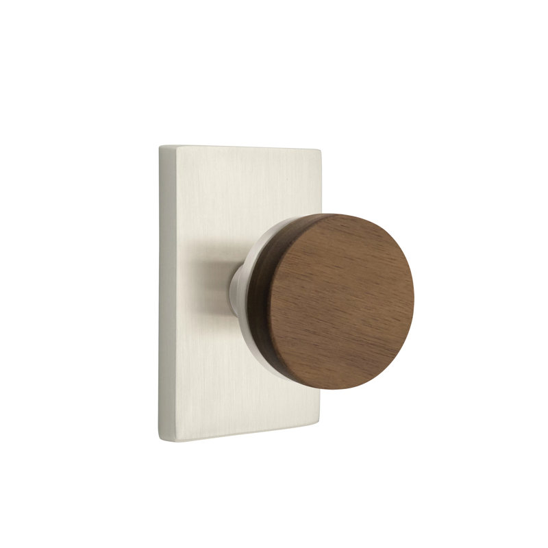 Emtek Select Passage Knobset w/ Modern Rectangular Rosette & Conical Stem, Dark Walnut Knob (CF), Satin Nickel