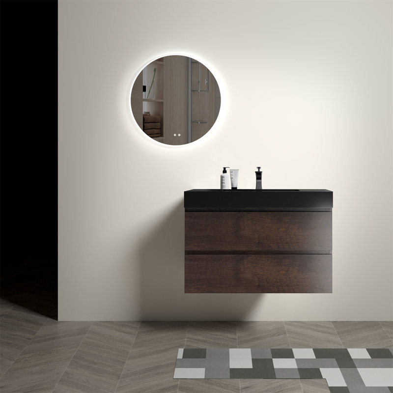 Alice Bathroom Vanity With Sink, Walnut, Black, 36"