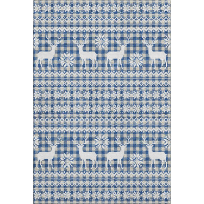 Premium Machine Washable Dockside AMF1820 Reindeers and Snowflakes Rug
