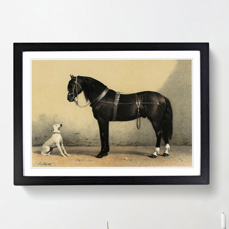 Horse and Hound by Emil Volkers - Picture Frame Painting Print, 27cm H x 36cm W x 2cm D, Black Framed